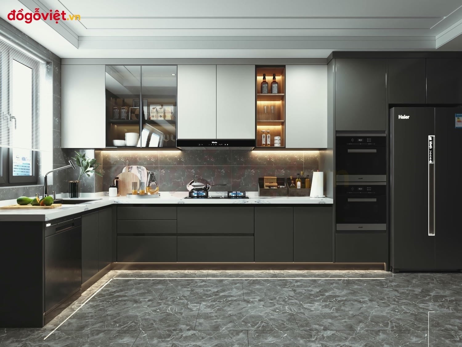 Tủ bếp Acrylic chữ L l&agrave; g&igrave;? Ưu điểm, k&iacute;ch thước ti&ecirc;u chuẩn v&agrave; b&aacute;o gi&aacute;