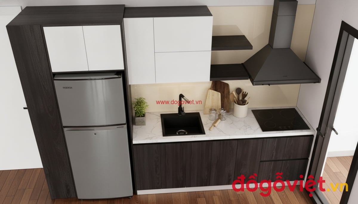 Tủ Bếp Chữ I Nhựa WPB An Cường Phủ Melamine Hiện Đại