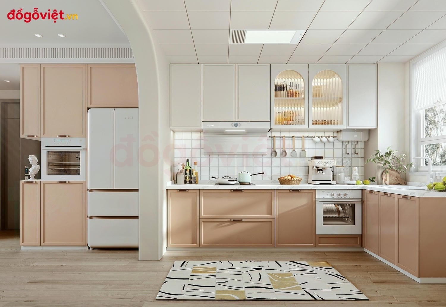 Tủ bếp gỗ m&agrave;u trắng thời thượng: chi tiết thiết kế & l&yacute; do n&ecirc;n chọn 