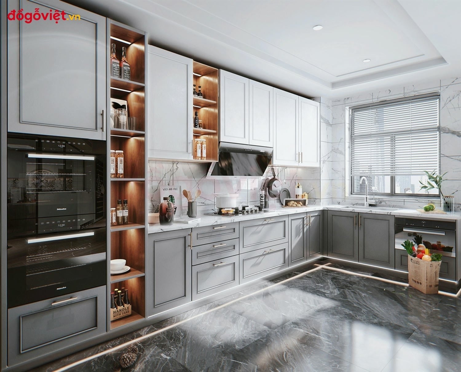 Tủ bếp gỗ m&agrave;u trắng thời thượng: chi tiết thiết kế & l&yacute; do n&ecirc;n chọn 