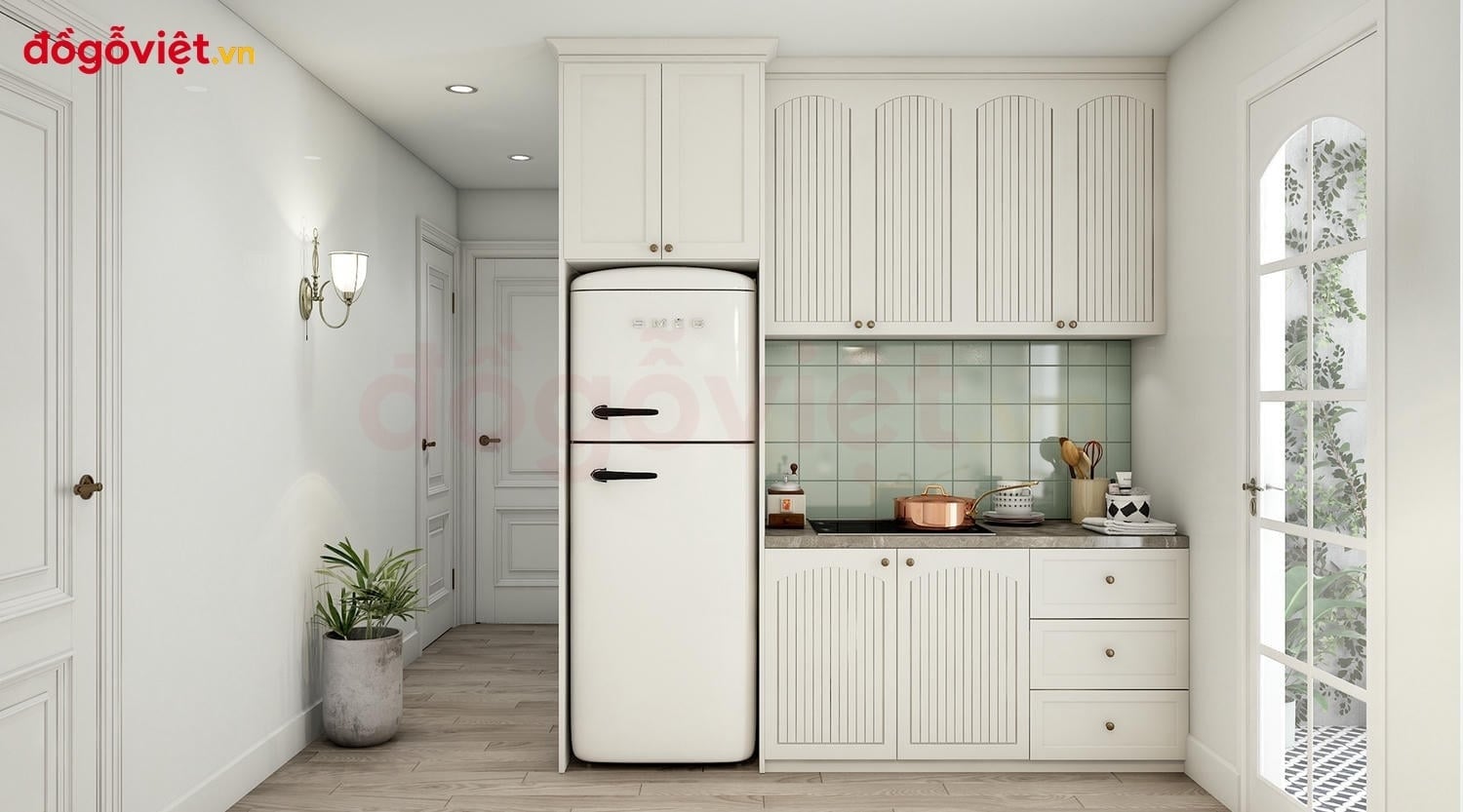 Tủ bếp gỗ m&agrave;u trắng thời thượng: chi tiết thiết kế & l&yacute; do n&ecirc;n chọn 