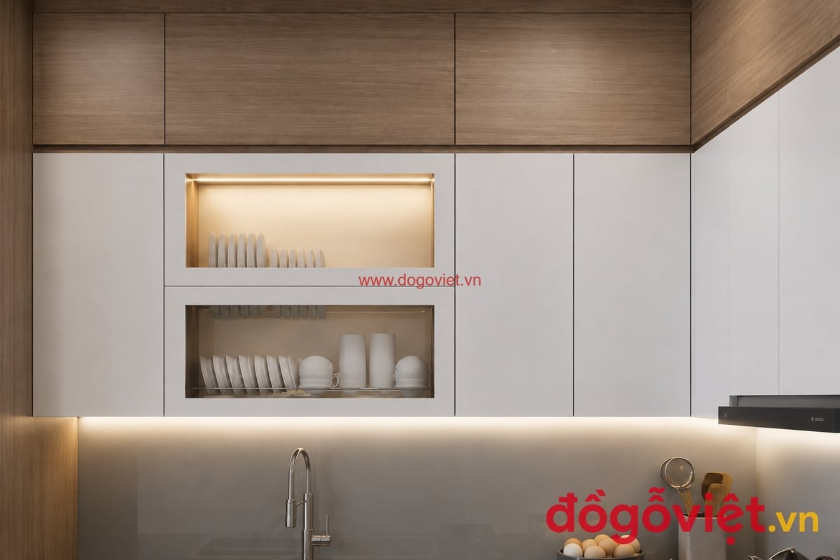 Tủ Bếp Nhựa Đặc PVC Phủ Melamine Hình Chữ L Tối Giản Tủ Bếp Nhựa Đặc PVC Phủ Melamine Hình Chữ L Tối Giản