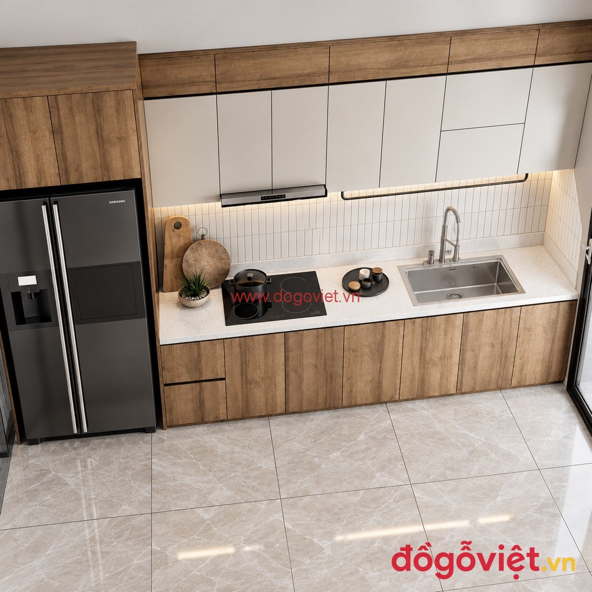 Tủ Bếp Nhựa Picomat H&igrave;nh Chữ I S&aacute;t Trần Sang Trọng Tối Ưu