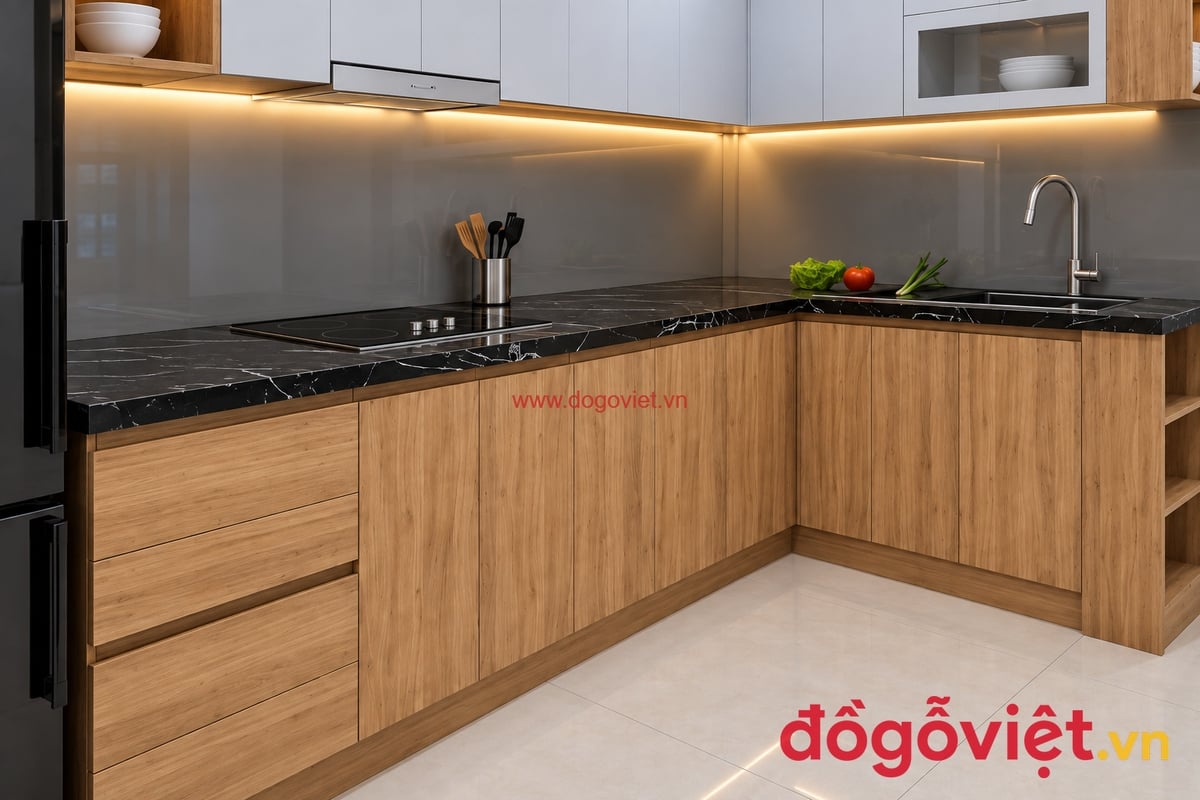 Tủ Bếp Nhựa Picomat S&aacute;t Trần H&igrave;nh Chữ L Tối Ưu Kh&ocirc;ng Gian