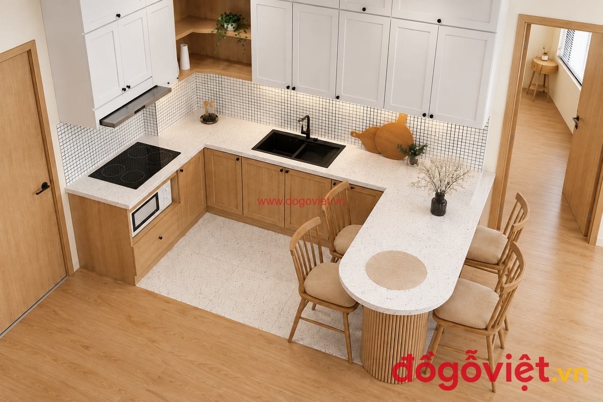 Tủ Bếp Nhựa WPB Phủ Melamine An Cường C&aacute;nh Pano Thanh Lịch