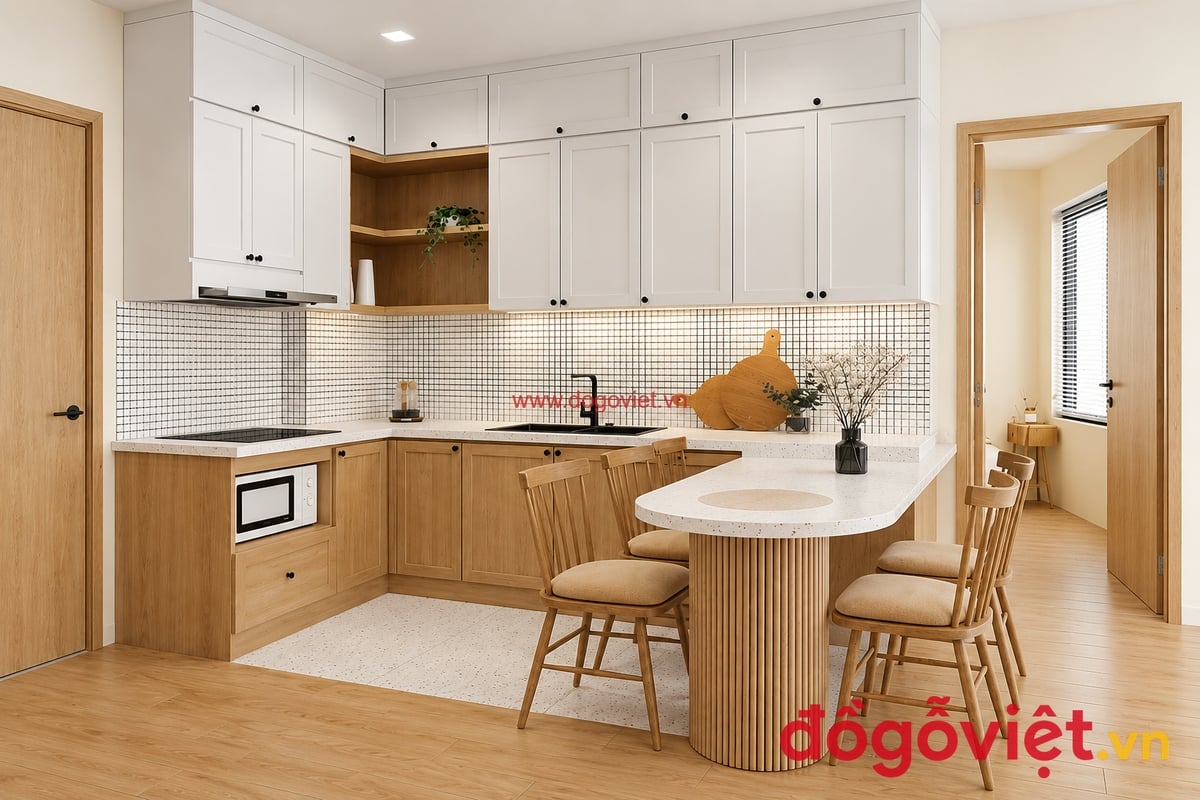 Tủ Bếp Nhựa WPB Phủ Melamine An Cường C&aacute;nh Pano Thanh Lịch