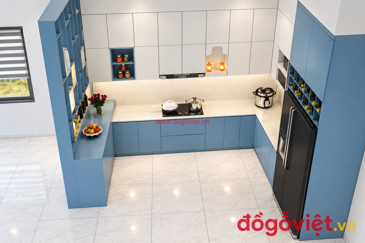 Tủ Bếp S&aacute;t Trần Chữ U Nhựa Đặc Picomat Hiện Đại Tối Ưu