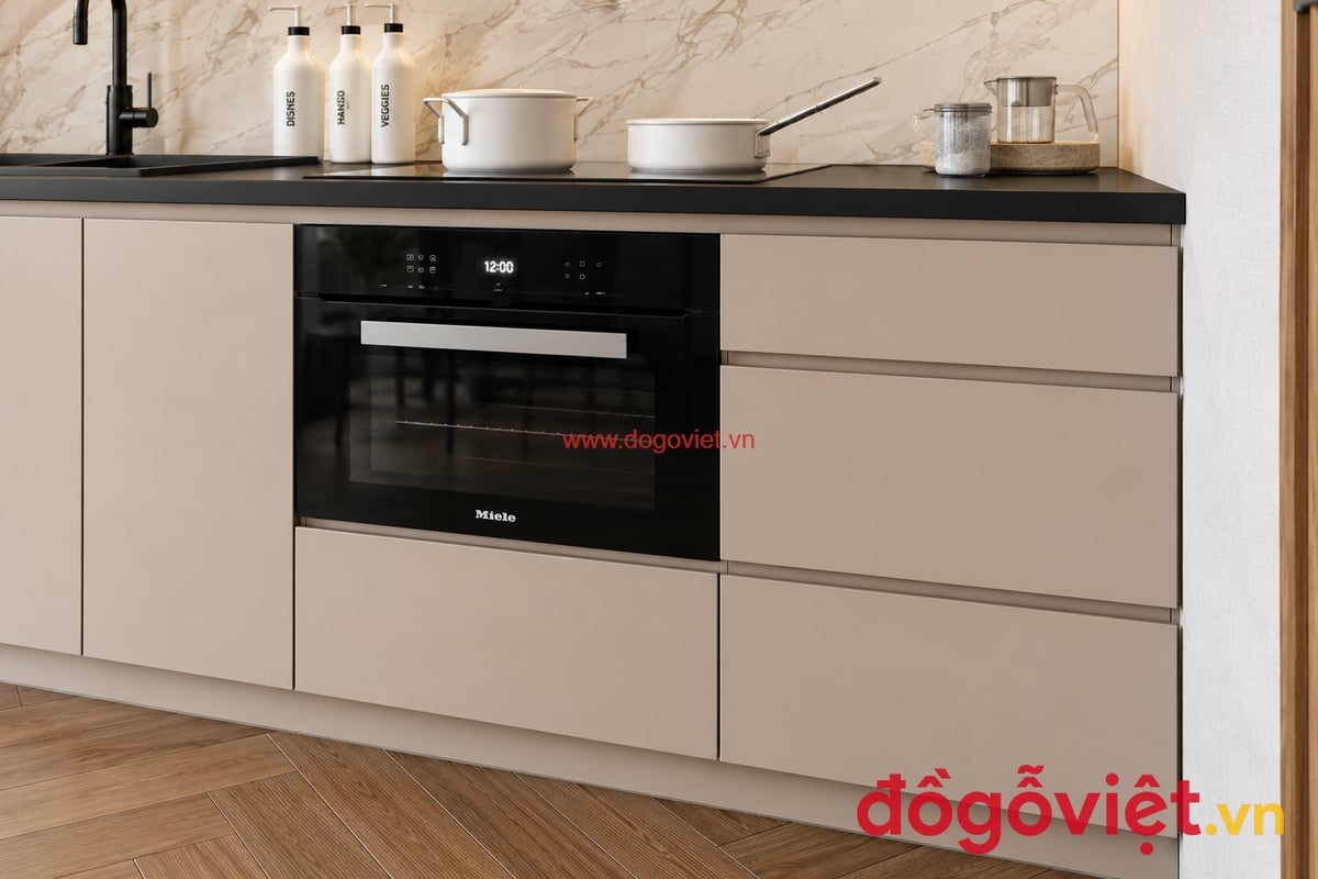 Tủ Bếp Tối Giản Nhựa Pima Phủ Melamine H&igrave;nh Chữ I Hiện Đại