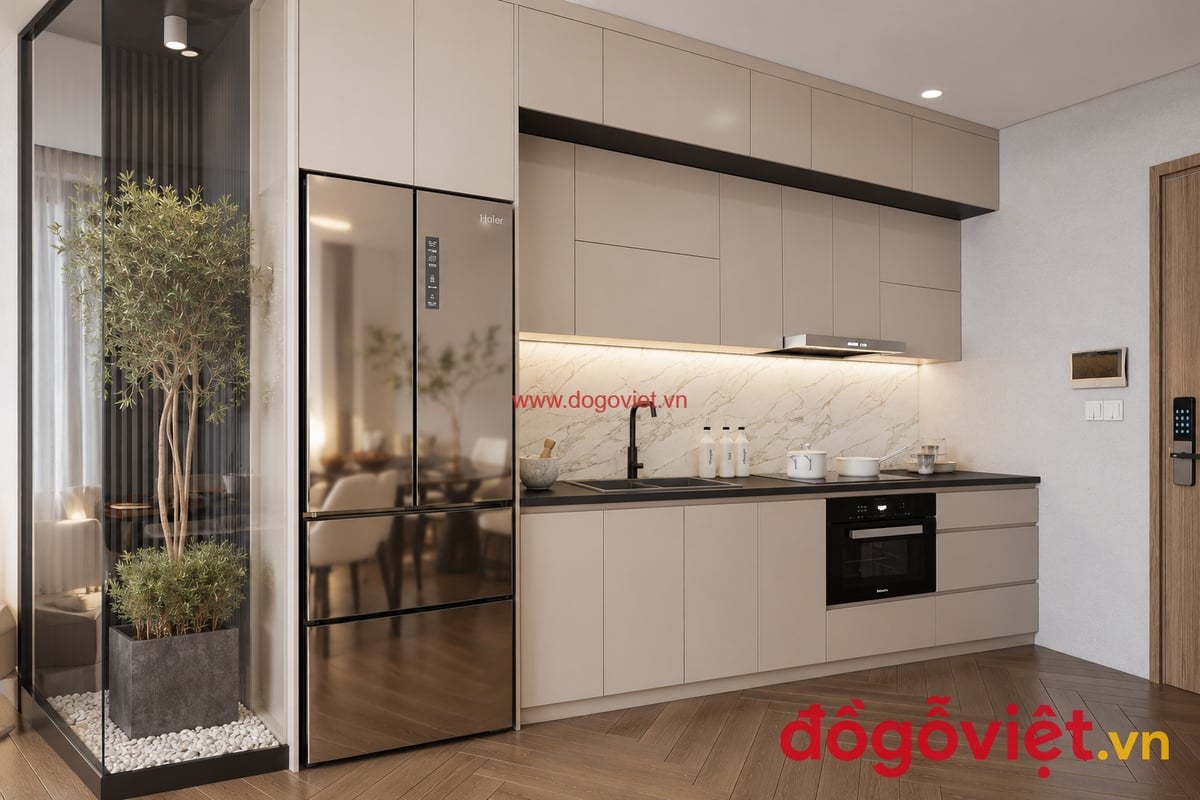 Tủ Bếp Tối Giản Nhựa Pima Phủ Melamine H&igrave;nh Chữ I Hiện Đại