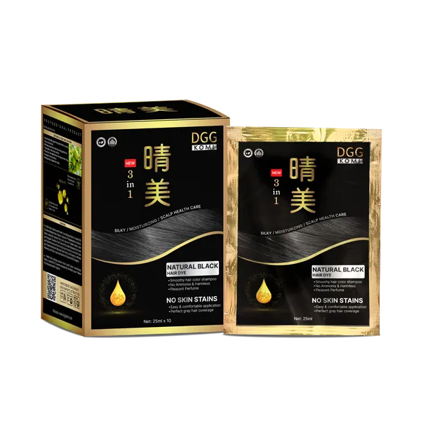 Dầu gội nhuộm Komi [ Dạng gói 10 gói/1 hộp ] Nhật Bản phủ bạc tóc ( Đen Tự Nhiên ) - Chính Hãng 