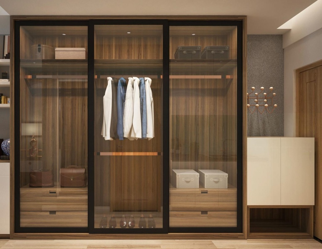 Mẫu Tủ Quần Áo Cửa Kính Lùa Bằng Gỗ MDF Phong Cách Hiện Đại