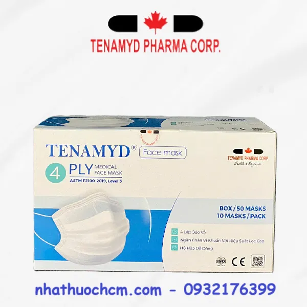 Khẩu trang y tế Tenamyd 4 lớp (màu trắng)