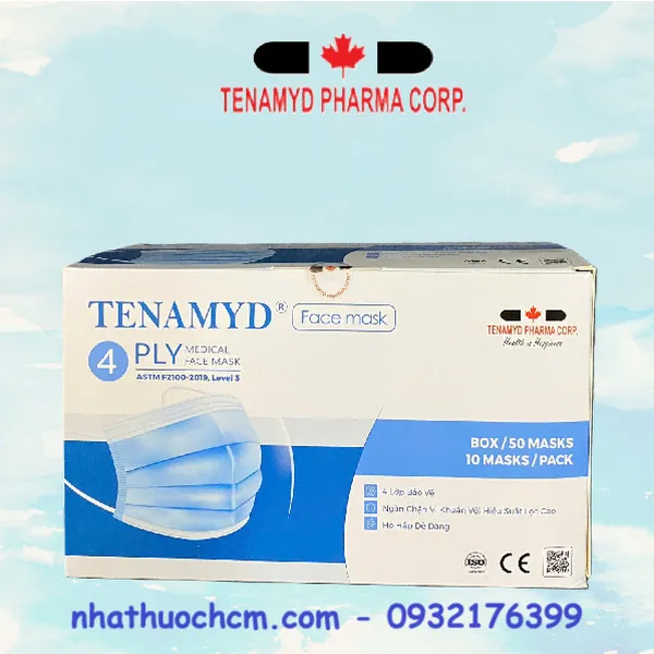 Khẩu trang y tế Tenamyd 4 lớp (màu xanh)