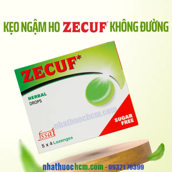 Kẹo ngậm ZECUF Không Đường - Hộp 20 viên
