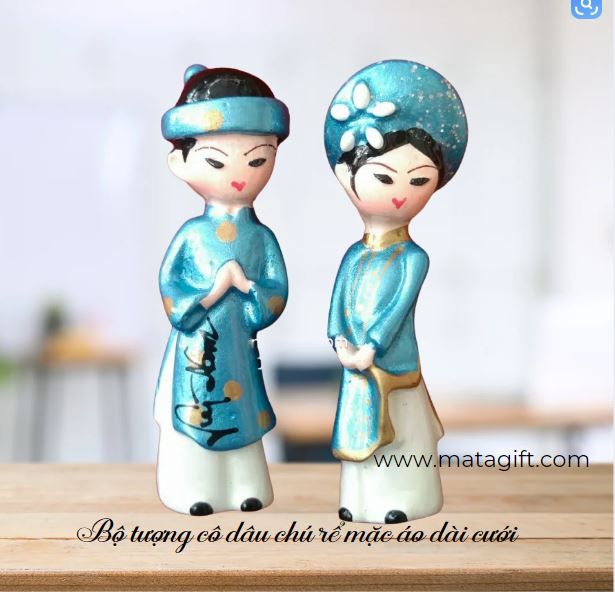 Bộ tượng hít tủ lạnh cặp đôi cô dâu chú rể mặc áo dài khăn đóng Bộ tượng hít tủ lạnh cặp đôi cô dâu chú rể mặc áo dài khăn đóng