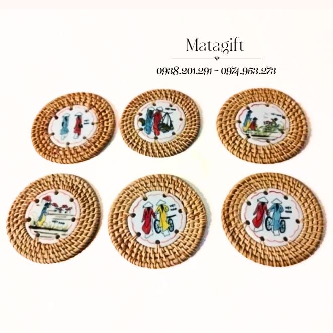 Đế lót ly quà tặng lưu niệm mây đan sứ thủ công Đế lót ly quà tặng lưu niệm mây đan sứ thủ công