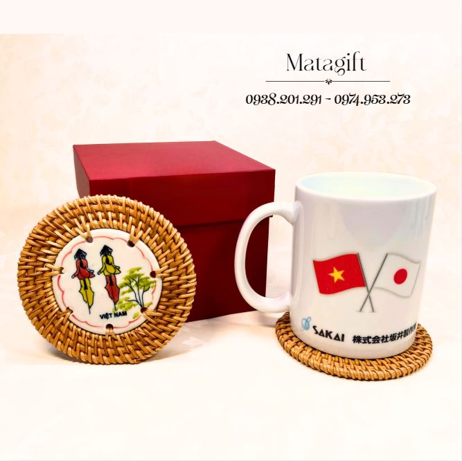 Đế lót ly quà tặng lưu niệm mây đan sứ thủ công Đế lót ly quà tặng lưu niệm mây đan sứ thủ công