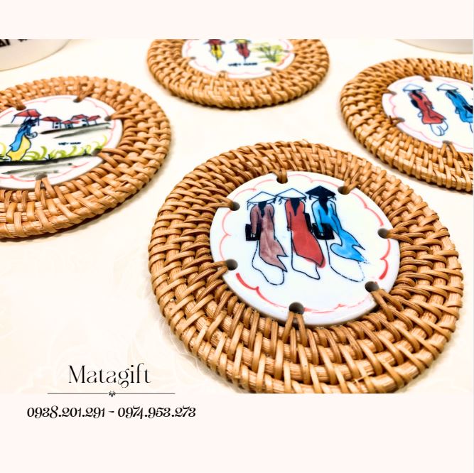 Đế lót ly quà tặng lưu niệm mây đan sứ thủ công Đế lót ly quà tặng lưu niệm mây đan sứ thủ công