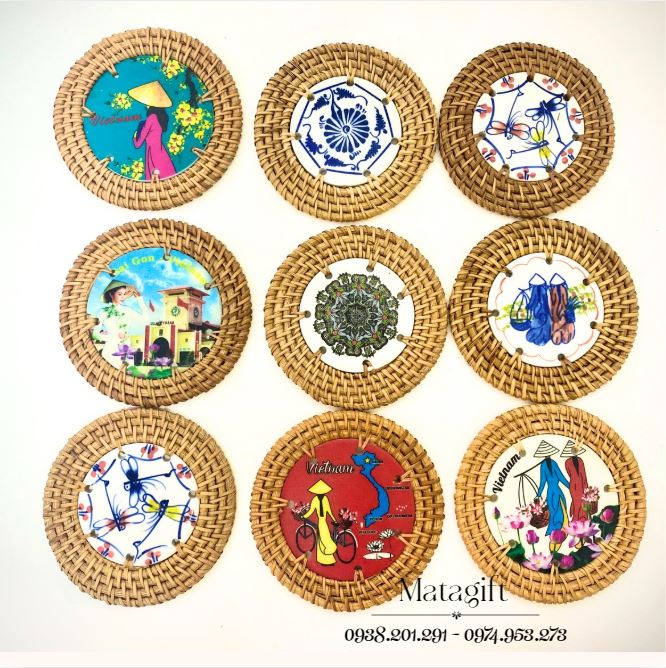 Đế lót ly quà tặng lưu niệm mây đan sứ thủ công Đế lót ly quà tặng lưu niệm mây đan sứ thủ công