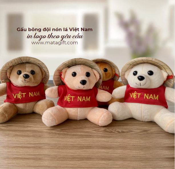 Gấu bông đội nón lá Việt Nam làm quà tặng lưu niệm Gấu bông đội nón lá Việt Nam làm quà tặng lưu niệm