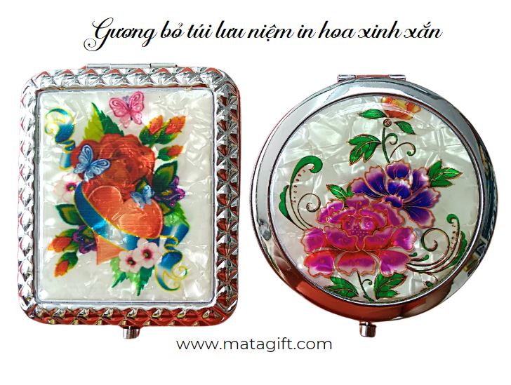 Gương mini bỏ túi lưu niệm in hoa xinh xắn Gương mini bỏ túi lưu niệm in hoa xinh xắn