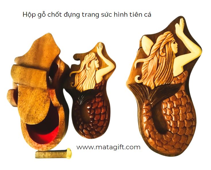 Hộp gỗ chốt hình nàng tiên cá đựng trang sức Hộp gỗ chốt hình nàng tiên cá đựng trang sức