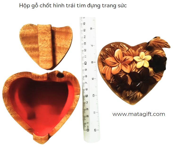 Hộp gỗ chốt đựng trang sức hình trái tim Hộp gỗ chốt đựng trang sức hình trái tim