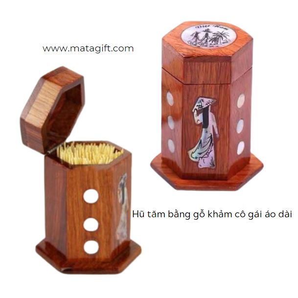 Hũ tăm gỗ hình cô gái áo dài Việt Nam Hũ tăm gỗ hình cô gái áo dài Việt Nam