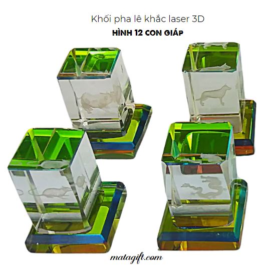 Khối pha lê lưu niệm khắc laser 3D hình 12 con giáp Khối pha lê lưu niệm khắc laser 3D hình 12 con giáp