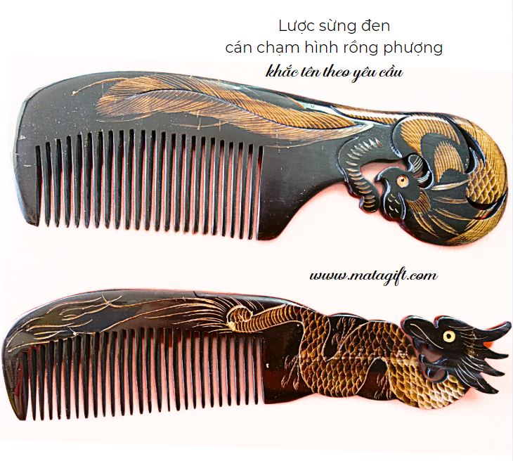 Lược sừng đen chạm hình rồng phượng Lược sừng đen chạm hình rồng phượng
