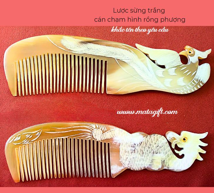 Lược sừng trắng chạm hình rồng phượng Lược sừng trắng chạm hình rồng phượng
