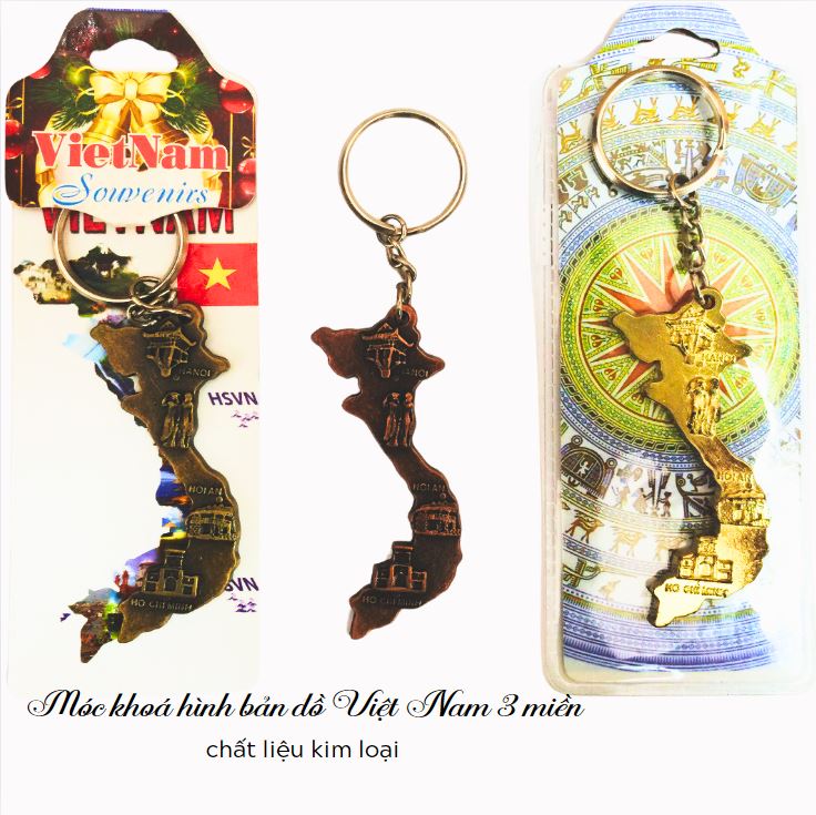 Móc khoá hình bản đồ 3 miền Việt Nam kim loại Móc khoá hình bản đồ 3 miền Việt Nam kim loại
