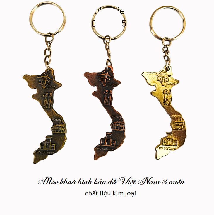 Móc khoá hình bản đồ 3 miền Việt Nam kim loại Móc khoá hình bản đồ 3 miền Việt Nam kim loại