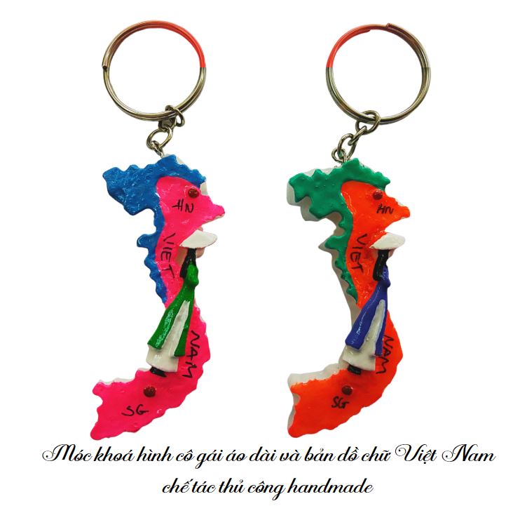 Móc khoá hình cô gái áo dài và bản đồ Việt Nam handmade thủ công xinh xắn Móc khoá hình cô gái áo dài và bản đồ Việt Nam handmade thủ công xinh xắn