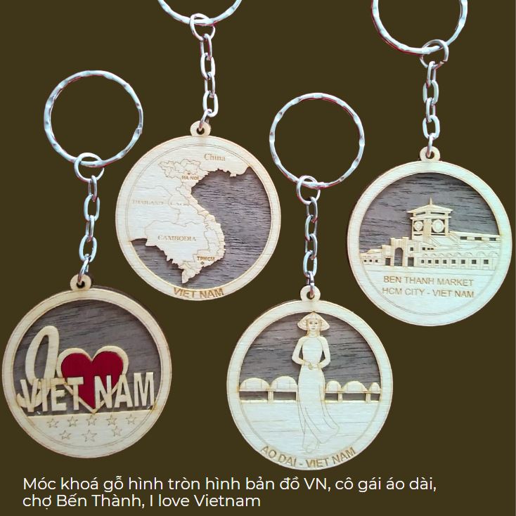 Móc khoá gỗ hình tròn khắc laser biểu tượng Việt Nam Móc khoá gỗ hình tròn khắc laser biểu tượng Việt Nam