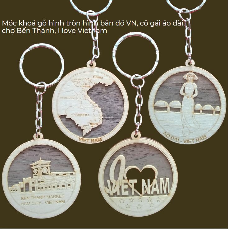 Móc khoá gỗ hình tròn khắc laser biểu tượng Việt Nam Móc khoá gỗ hình tròn khắc laser biểu tượng Việt Nam
