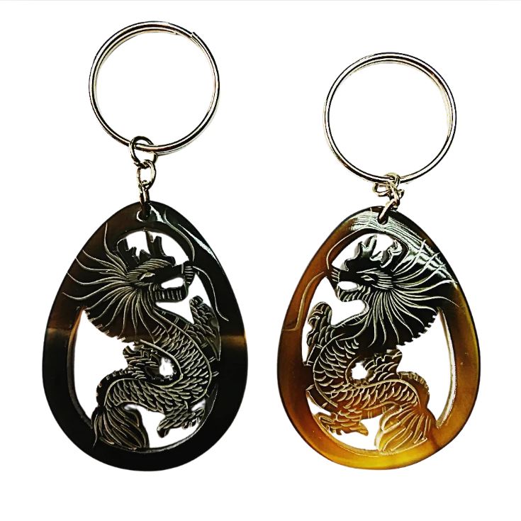 Móc khoá sừng chạm khắc hình rồng đẹp và may mắn Móc khoá sừng chạm khắc hình rồng đẹp và may mắn