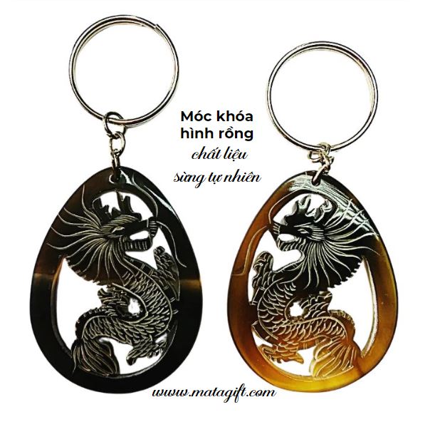 Móc khoá sừng chạm hình rồng uy vũ Móc khoá sừng chạm hình rồng uy vũ