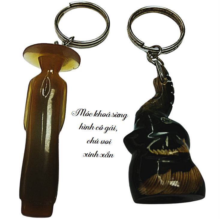 Móc khoá sừng handmade thủ công hình cô gái, chú voi xinh xắn Móc khoá sừng handmade thủ công hình cô gái, chú voi xinh xắn