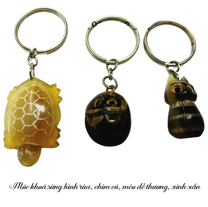 Móc khoá sừng chạm khắc hình rùa, chim cú mèo xinh xắn Móc khoá sừng chạm khắc hình rùa, chim cú mèo xinh xắn