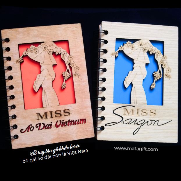Sổ tay bìa gỗ khắc laser cô gái áo dài Việt Nam Sổ tay bìa gỗ khắc laser cô gái áo dài Việt Nam