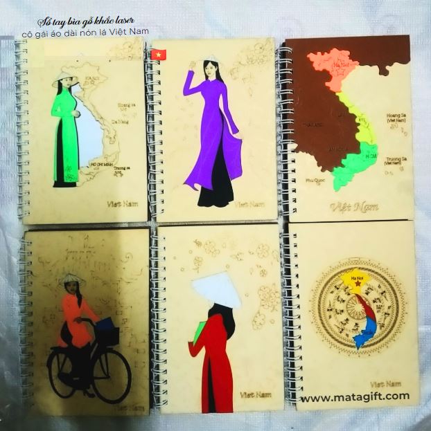 Sổ tay bìa gỗ khắc laser cô gái áo dài Việt Nam Sổ tay bìa gỗ khắc laser cô gái áo dài Việt Nam