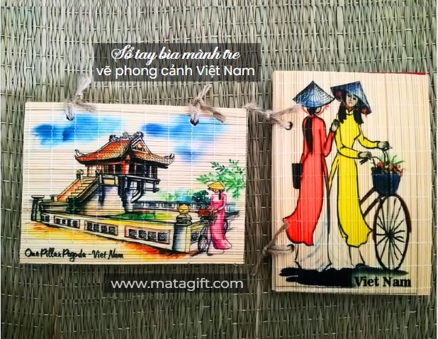Sổ tay bìa mành tre in hình phong cảnh Việt Nam Sổ tay bìa mành tre in hình phong cảnh Việt Nam