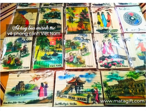 Sổ tay bìa mành tre in hình phong cảnh Việt Nam Sổ tay bìa mành tre in hình phong cảnh Việt Nam