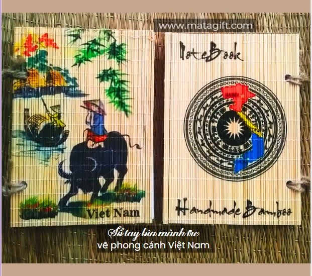Sổ tay bìa mành tre in hình phong cảnh Việt Nam Sổ tay bìa mành tre in hình phong cảnh Việt Nam