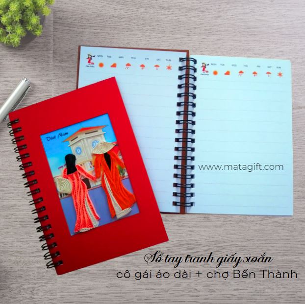 Sổ tay tranh giấy xoắn hình cô gái áo dài phong cảnh Việt Nam Sổ tay tranh giấy xoắn hình cô gái áo dài phong cảnh Việt Nam