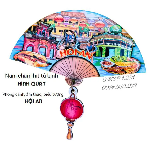 Hít tủ lạnh quạt gỗ lưu niệm Việt Nam Phố cổ Hội An