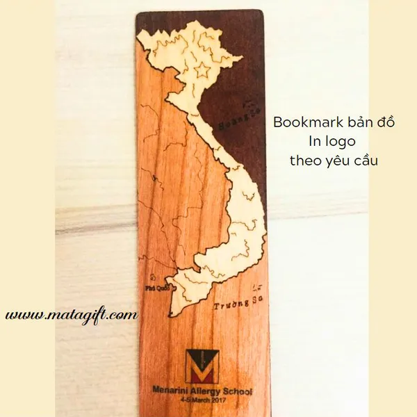 Bookmark gỗ ghép in hình bản đồ