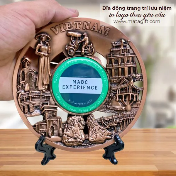 Đĩa đồng trang trí làm quà lưu niệm Việt Nam