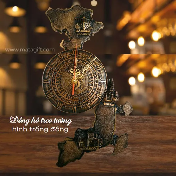 Đồng hồ treo tường họa tiết trống đồng Đông Sơn